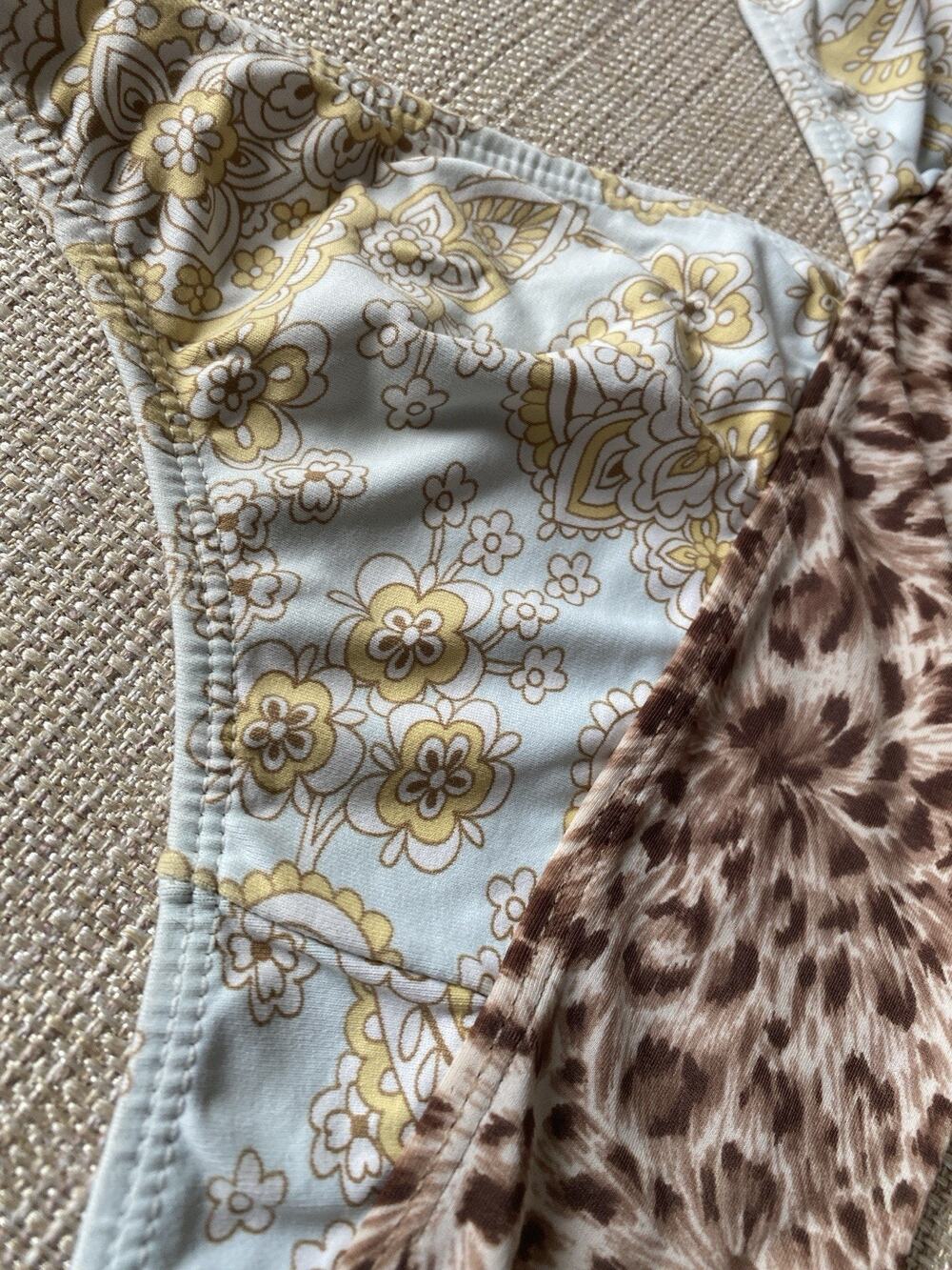 Letarte Maui Hawaii Mixed Print Halter Bikini Top Blue Yellow Leopard Size 10